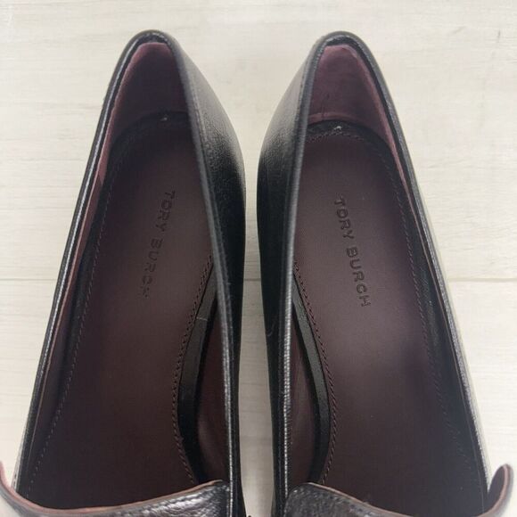 Tory Burch Size 8.5 Perrine Loafer Shoes Square Toe Logo Leather Perfect Black - Picture 11 of 16
